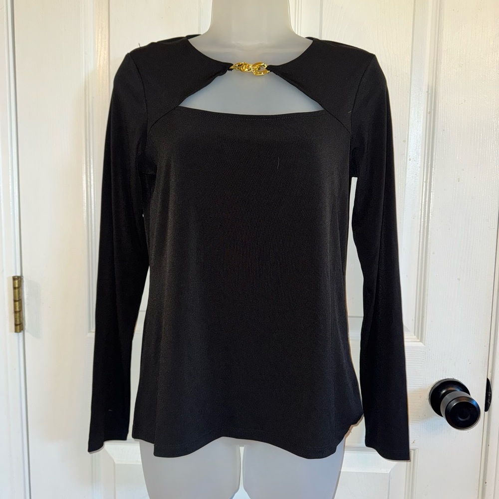 Michael Kors Black Long Sleeve Blouse with Gold Accent